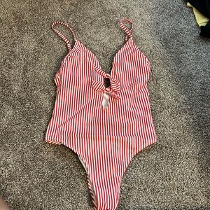 Target brand one piece candy striped bathing suit
